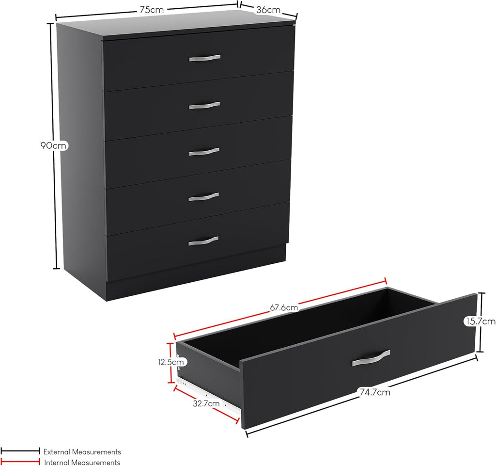 Riano 5-Drawer Chest – Black