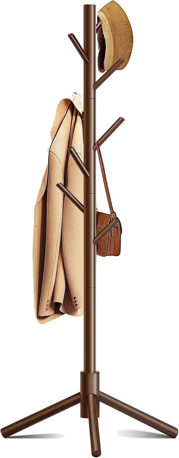 8-Hook Adjustable Coat Rack – Brown