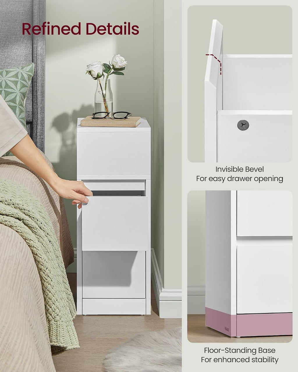VASAGLE Slim Bedside Table with Drawer