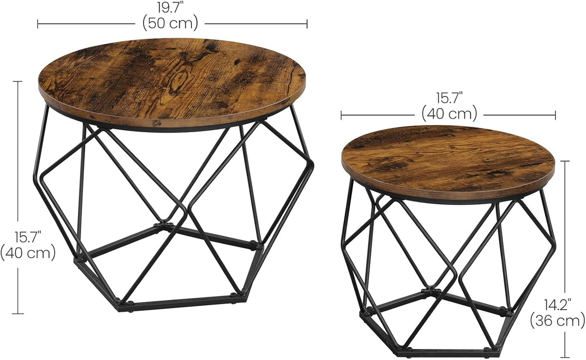 VASAGLE Set of 2 Side Tables – Rustic Brown & Black