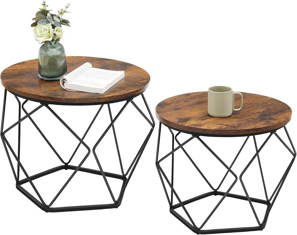 VASAGLE Set of 2 Side Tables – Rustic Brown & Black