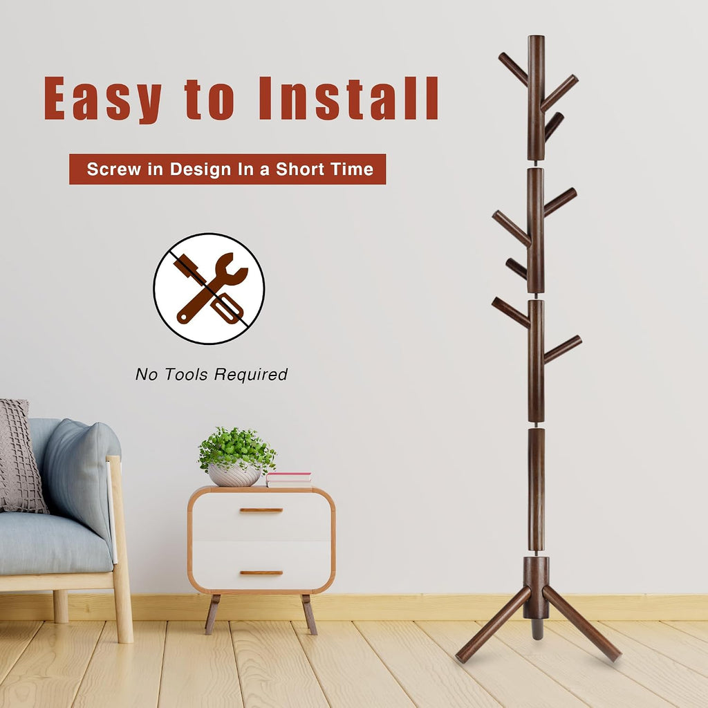 8-Hook Adjustable Coat Rack – Brown