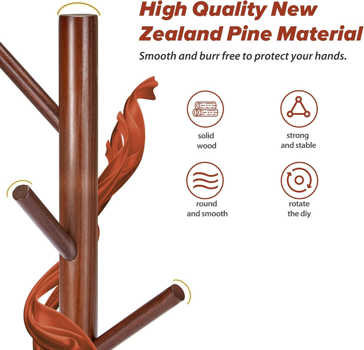 8-Hook Adjustable Coat Rack – Brown