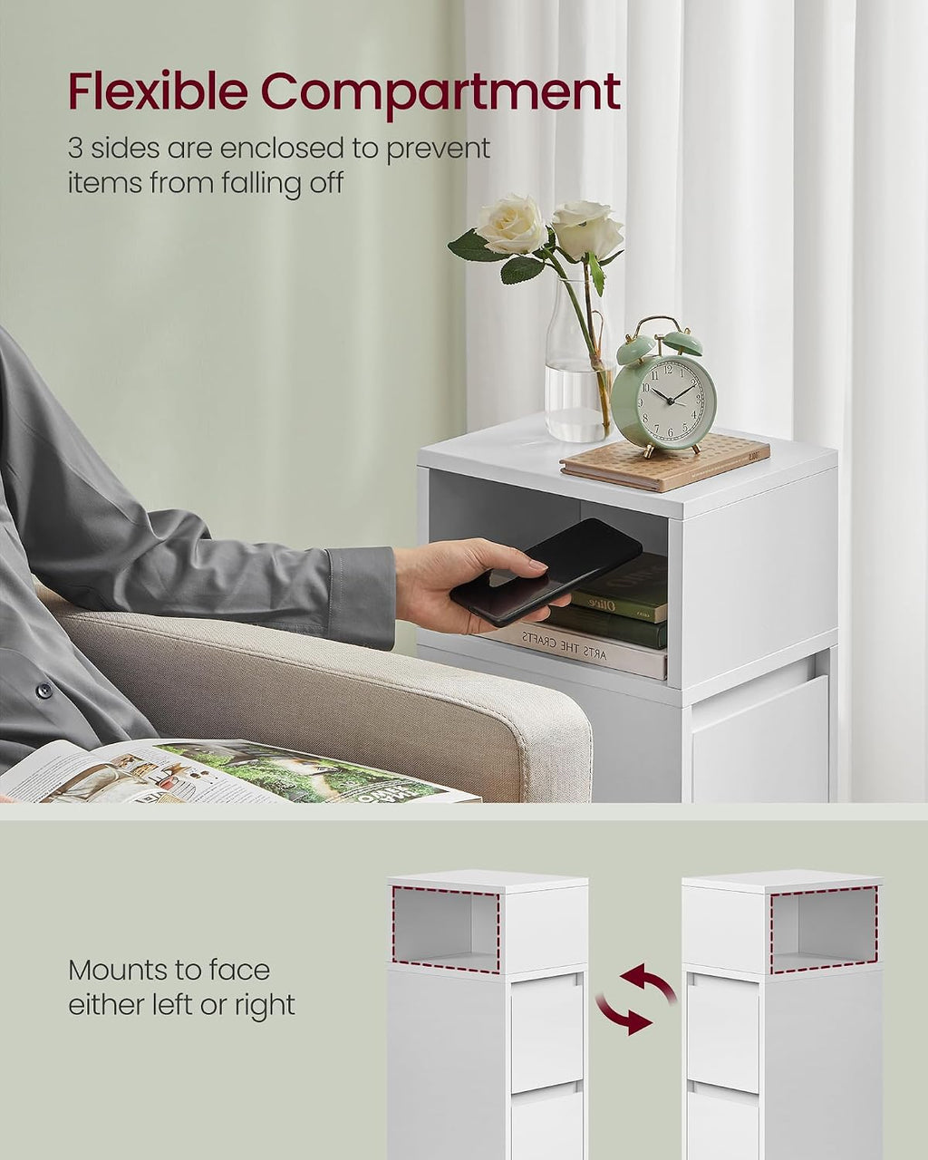 VASAGLE Slim Bedside Table with Drawer