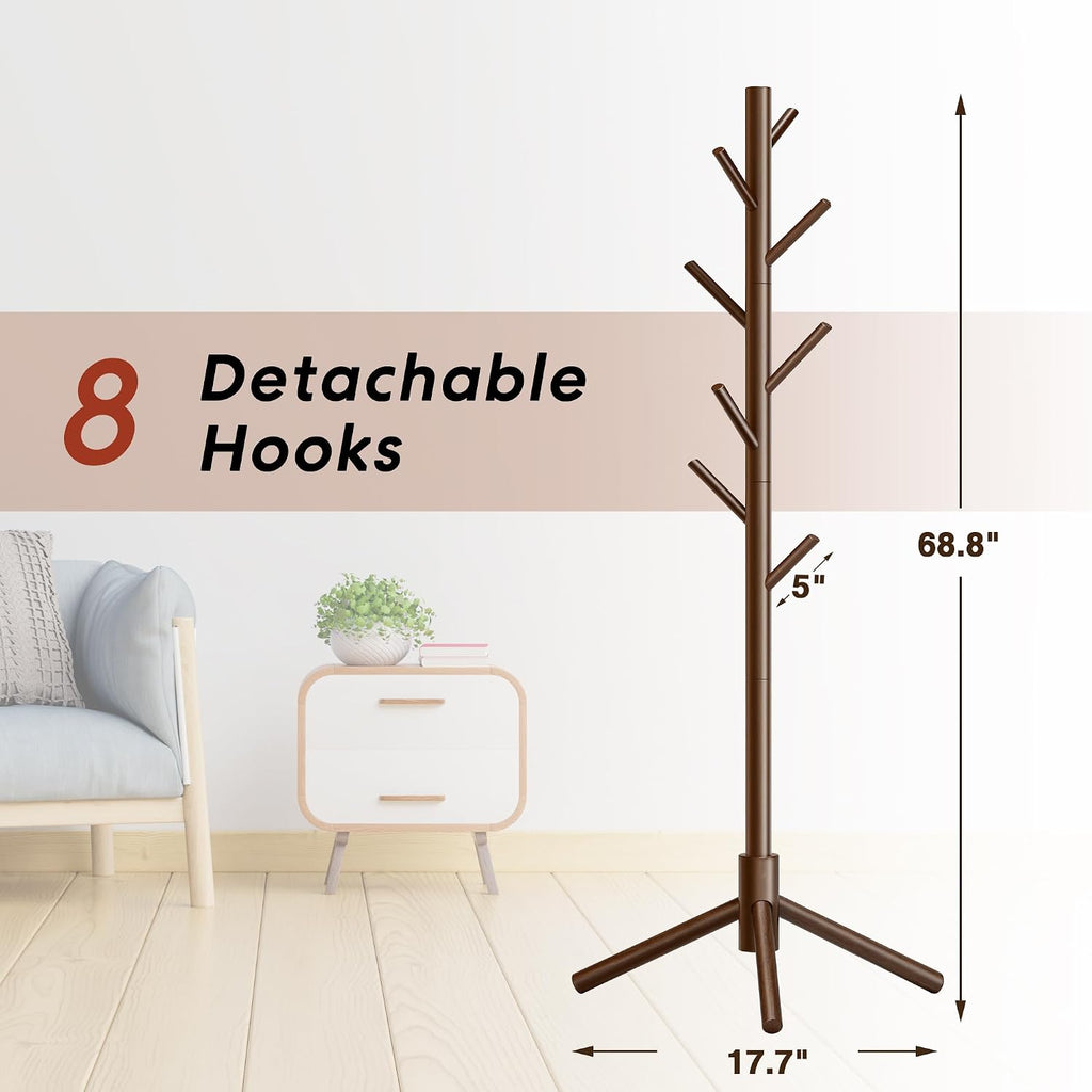 8-Hook Adjustable Coat Rack – Brown
