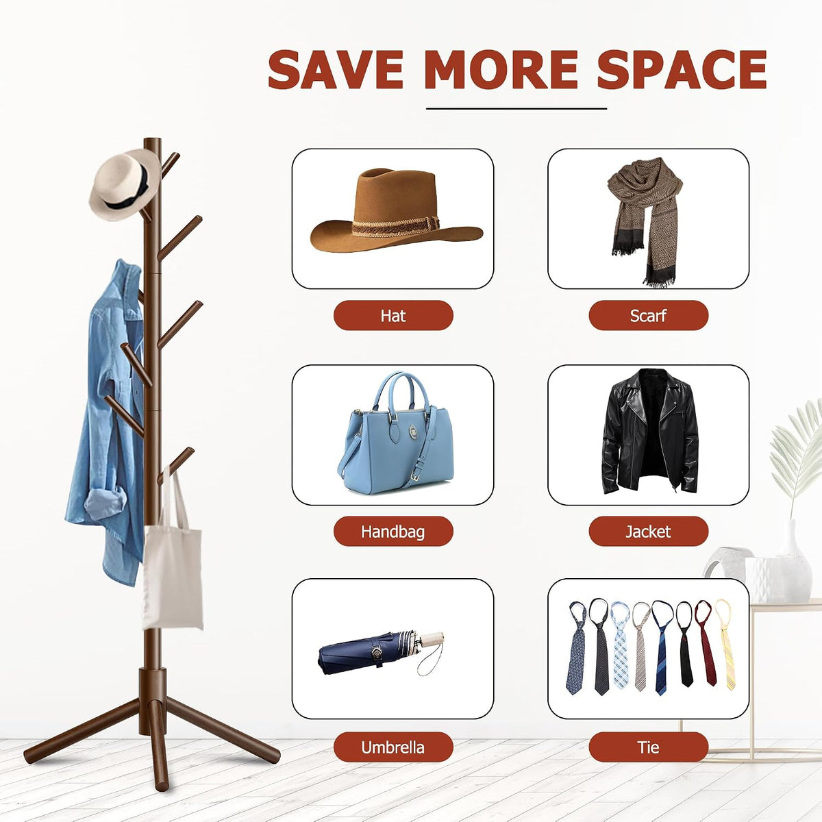 8-Hook Adjustable Coat Rack – Brown