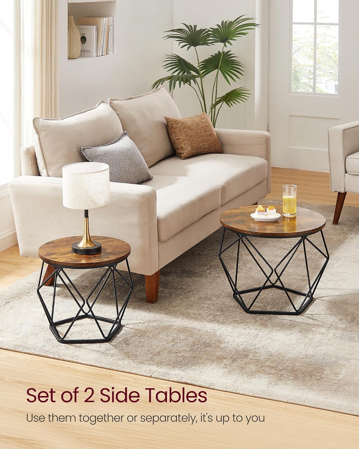 VASAGLE Set of 2 Side Tables – Rustic Brown & Black