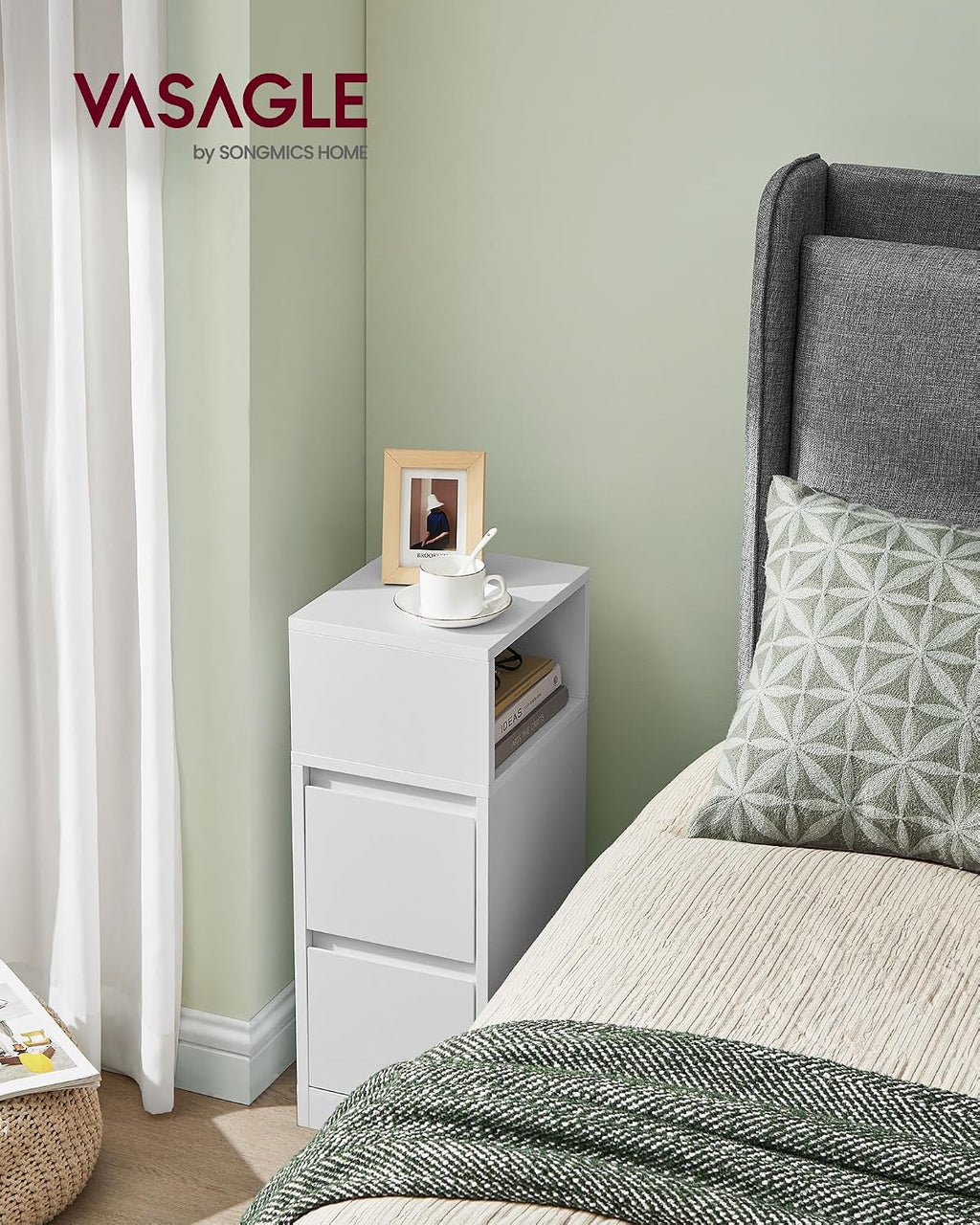 VASAGLE Slim Bedside Table with Drawer