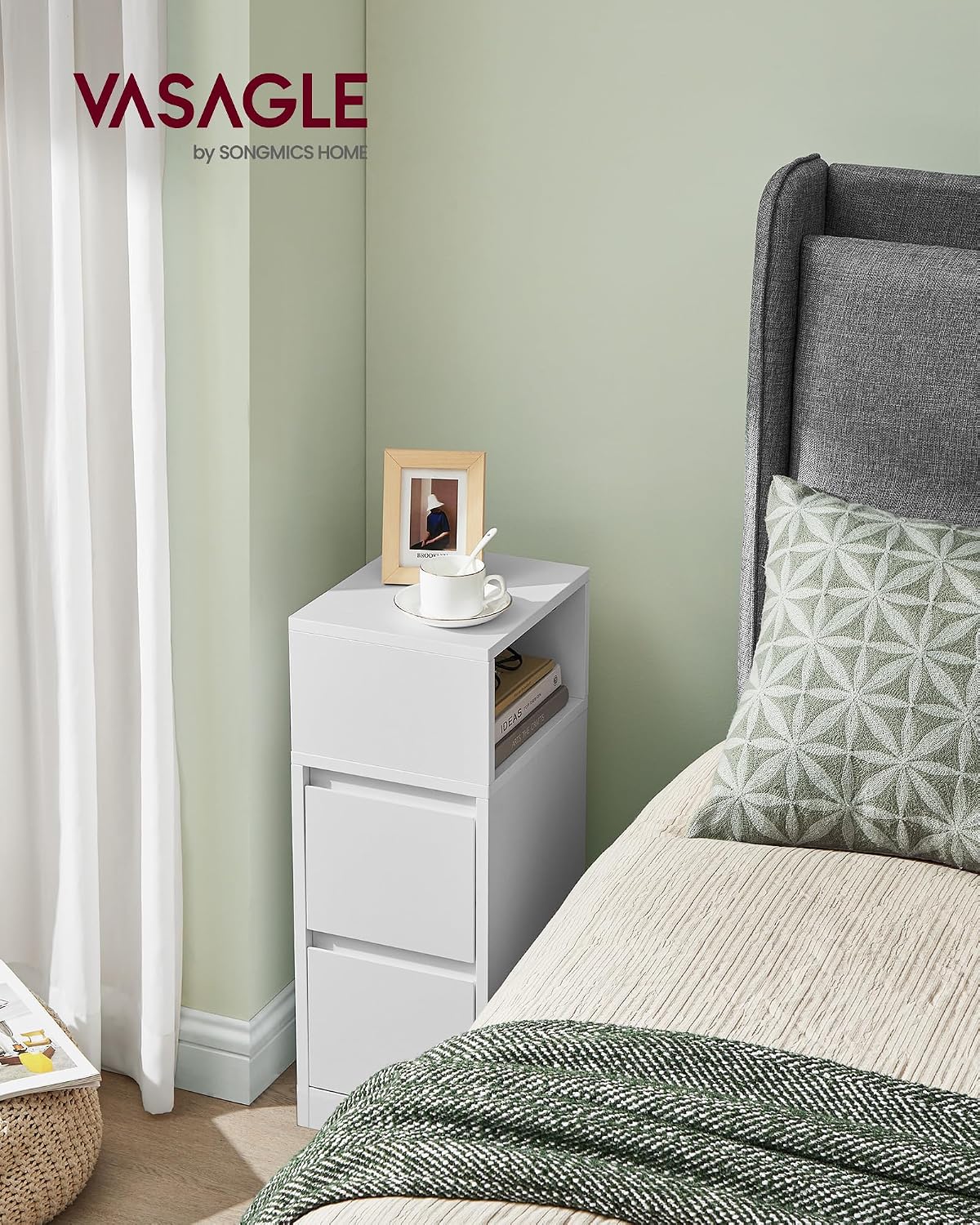 VASAGLE Slim Bedside Table with Drawer