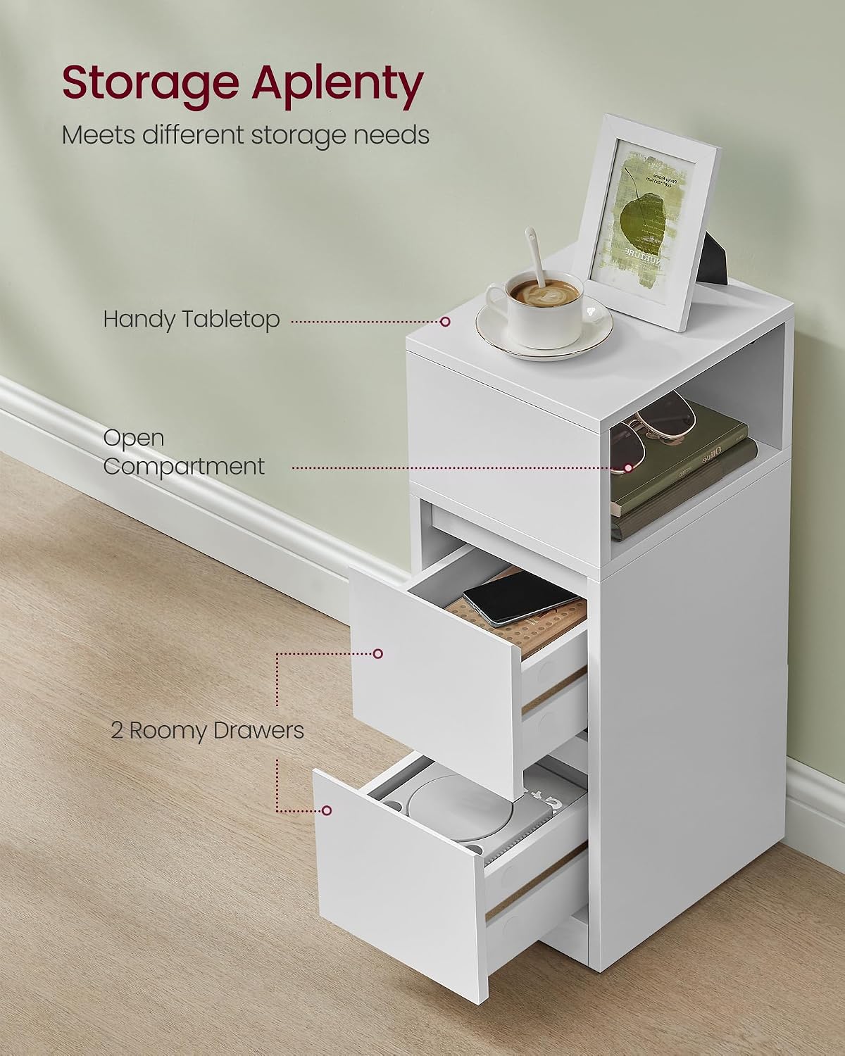 VASAGLE Slim Bedside Table with Drawer