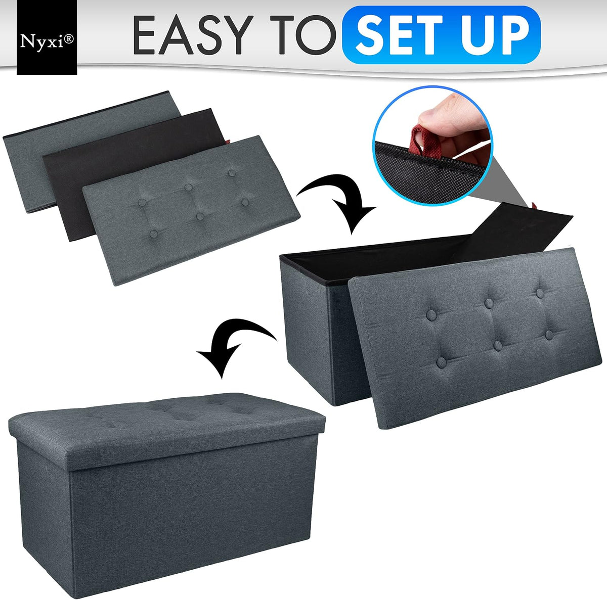 Foldable Ottoman Storage Box – 80L, 2-Seater